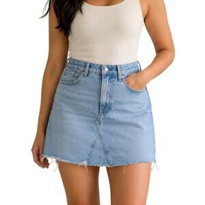 Everlane Light Wash Raw Hem Denim Mini Skirt 30